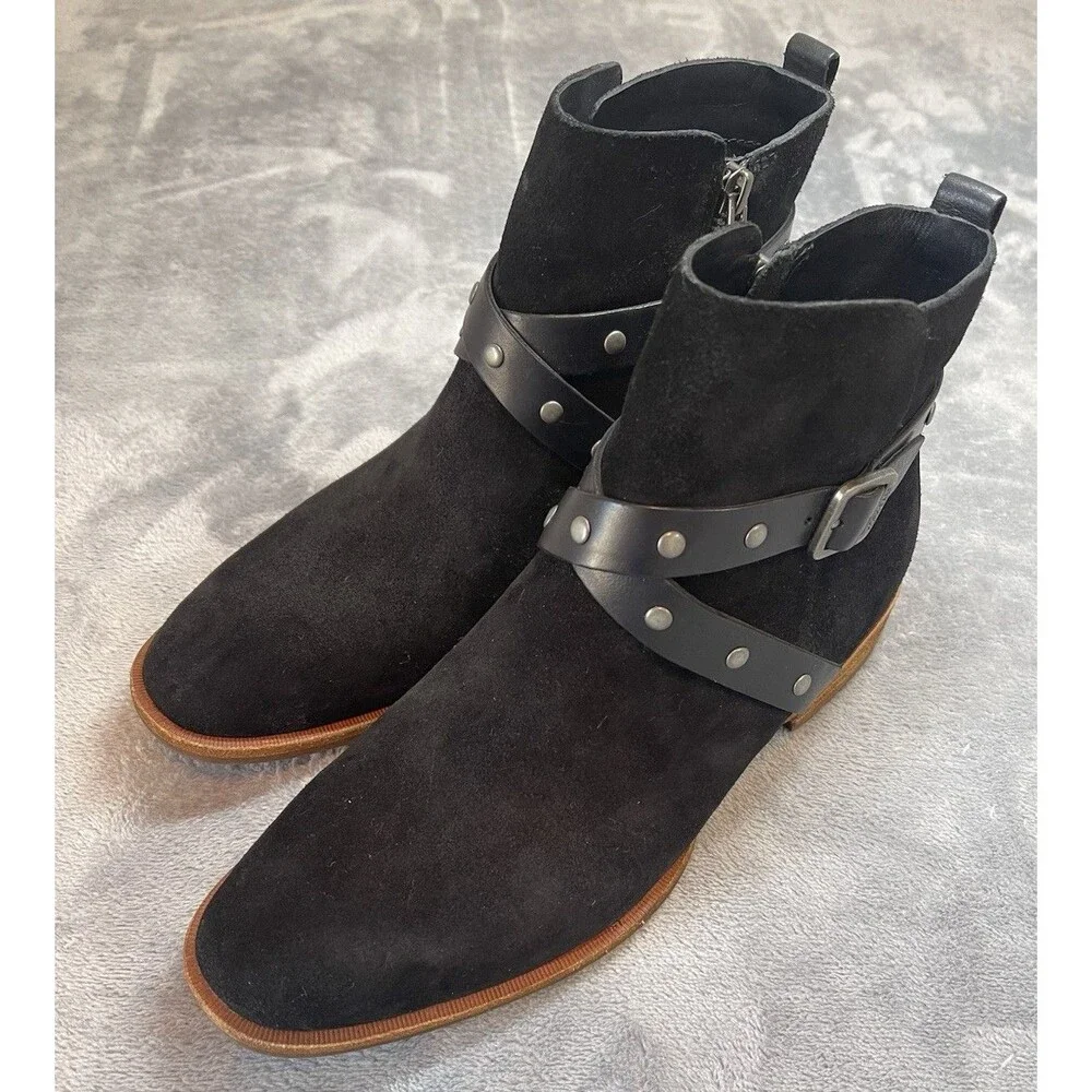 Kork Ease NWOB womens faux buckle black suede ankle zip boots 8 M quiet luxury